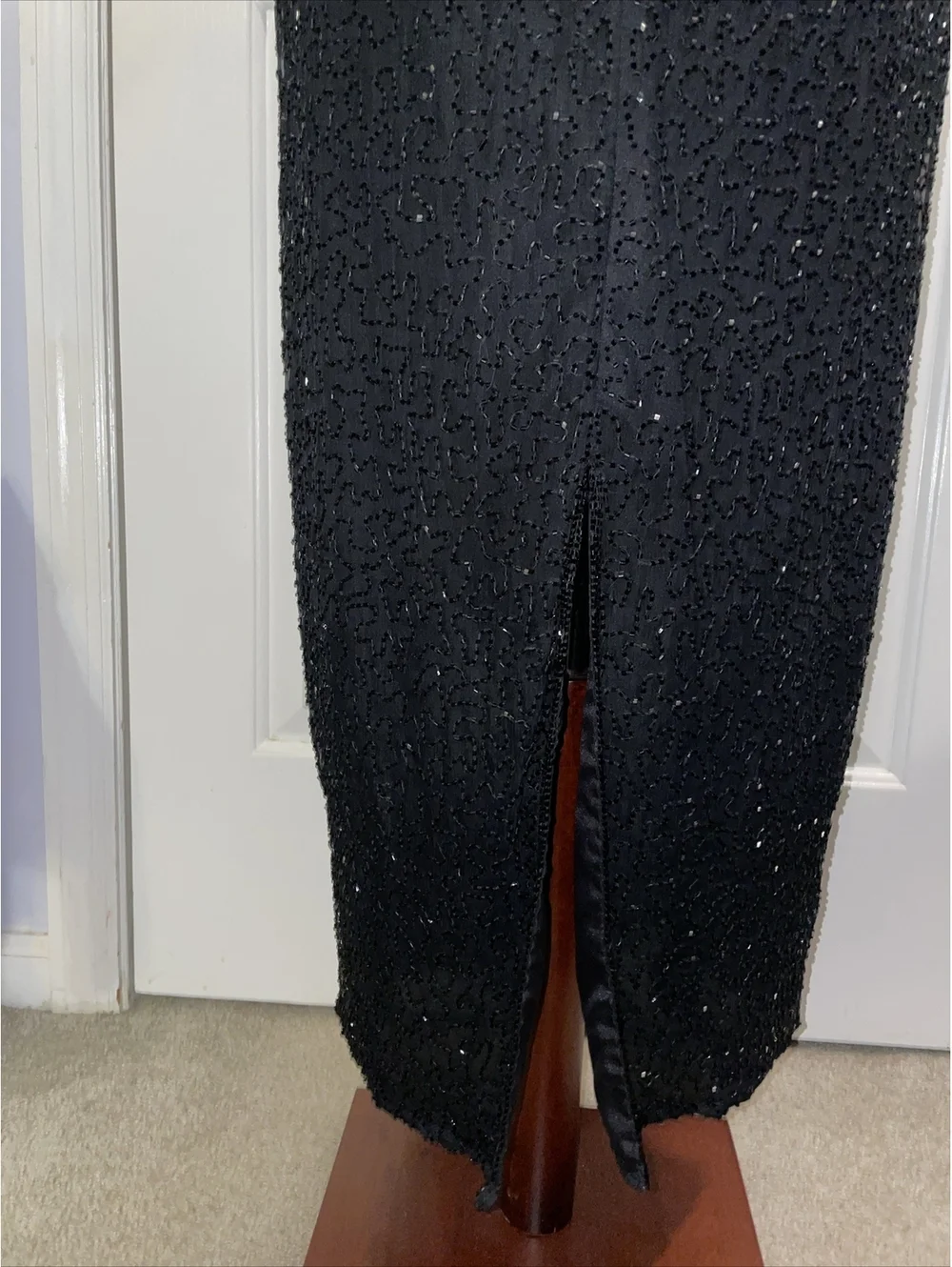 Laurence Kazar NewYork 100% Sequin Silk Dress Black Floral Small Formal Lined